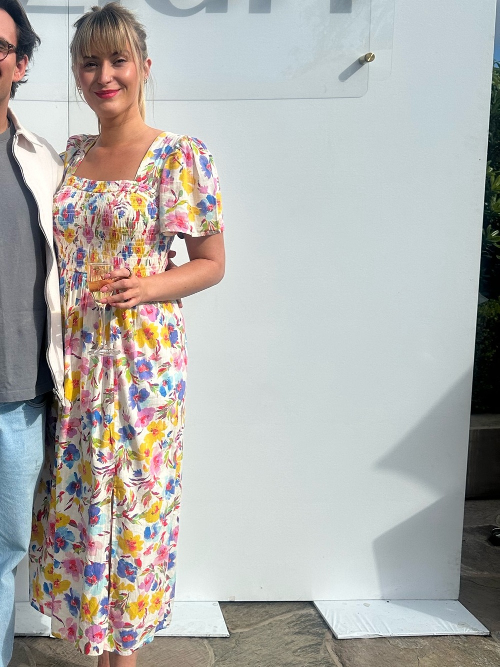 Gap Multi Floral Print Smocked Puff Sleeve Midi Dress